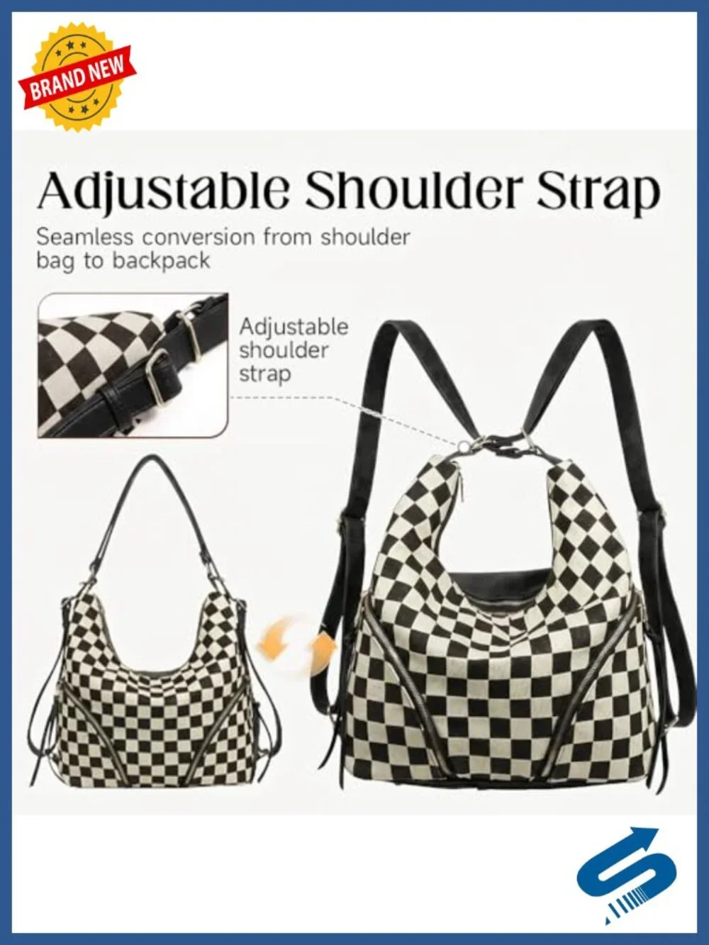 PU Leather Convertible Hobo Bag Crossbody Backpack Shoulder Bag with Pouch &